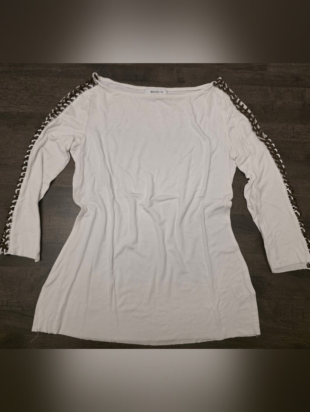 Bailey 44 White 3/4 Lace-up Sleeve Top With Raw Hem Design